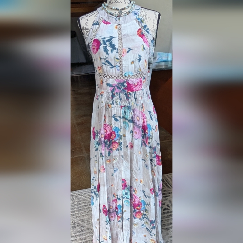 Jaase Pink and Blue Pleated Maxi Dress for Wedding Guests